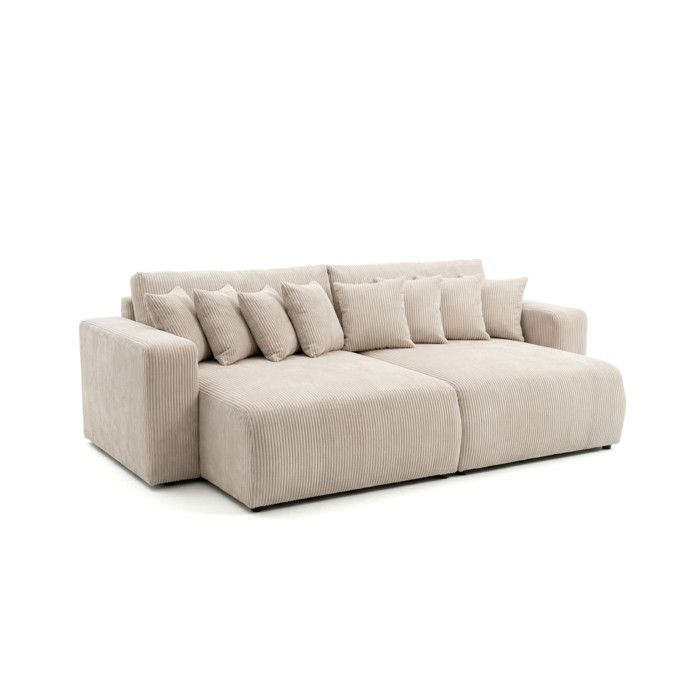 Sofá recto de 4 plazas JADE con doble chaise longue y asiento profundo en terciopelo de pana - Beige
