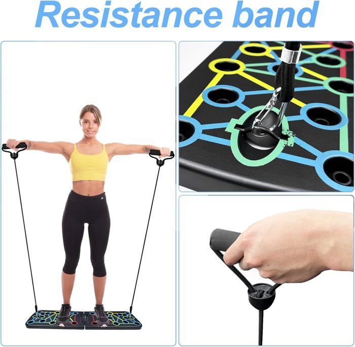 Planche Push up - HAUTSTORE - Pliable Multifonction - Ergonomique - Avec 2 Bandes de Résistance - Noir