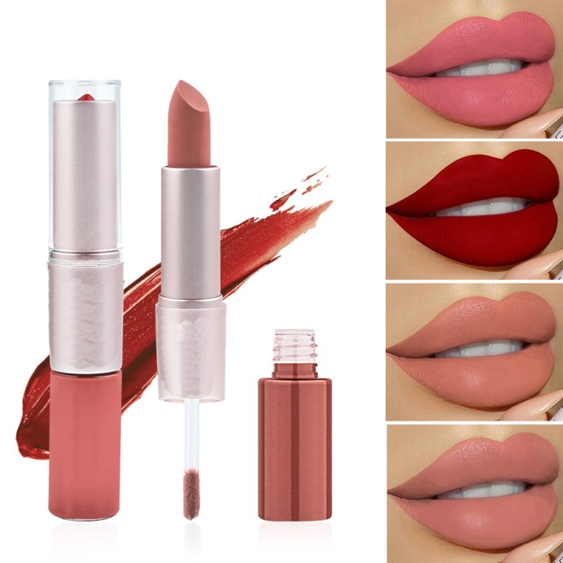 Matowy błyszczyk do ust 2 w 1, szminka dwustronna, trwała matowa pasta, wielofunkcyjny sztyft do makijażu ust, TSLM1 Cosmetics