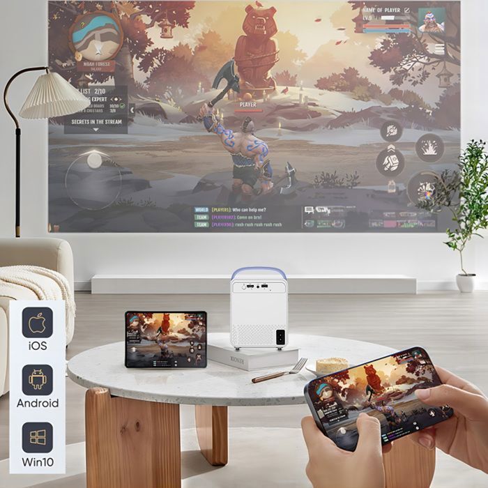 isinbox 4K-projector met 6000 lumen, HDMI, Android 12, slimme projector, wifi, Bluetooth, PS4, computer en tv