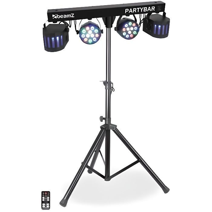 Beamz Partybar2 2x PAR Projectors + 2x Derby Lights, Control via DMX, remote control or automatic programs, Tripod stand included