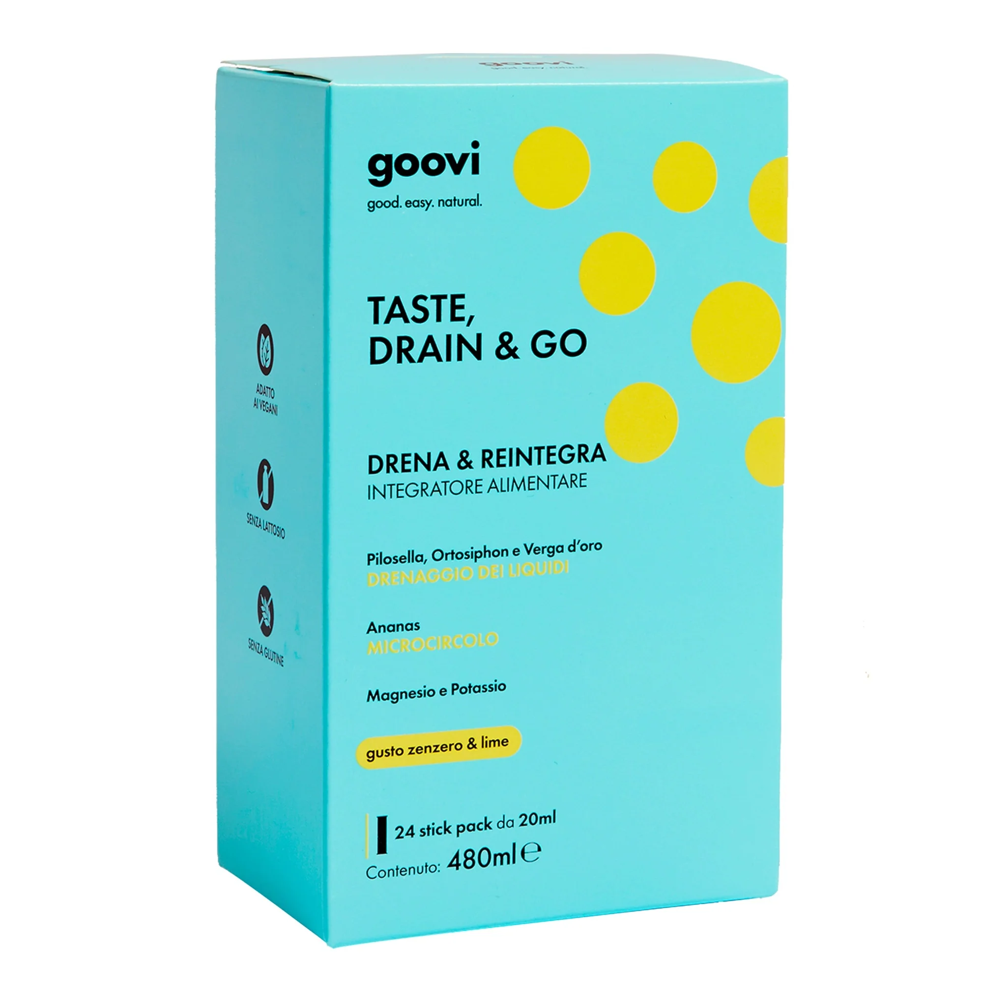 Integratori Alimentari TASTE, DRAIN & GO Drena e Reintegra - Zenzero & Lime - Integratore Drenante, Integratore Circolazione, Integratore Vitamine e Sali Minerali