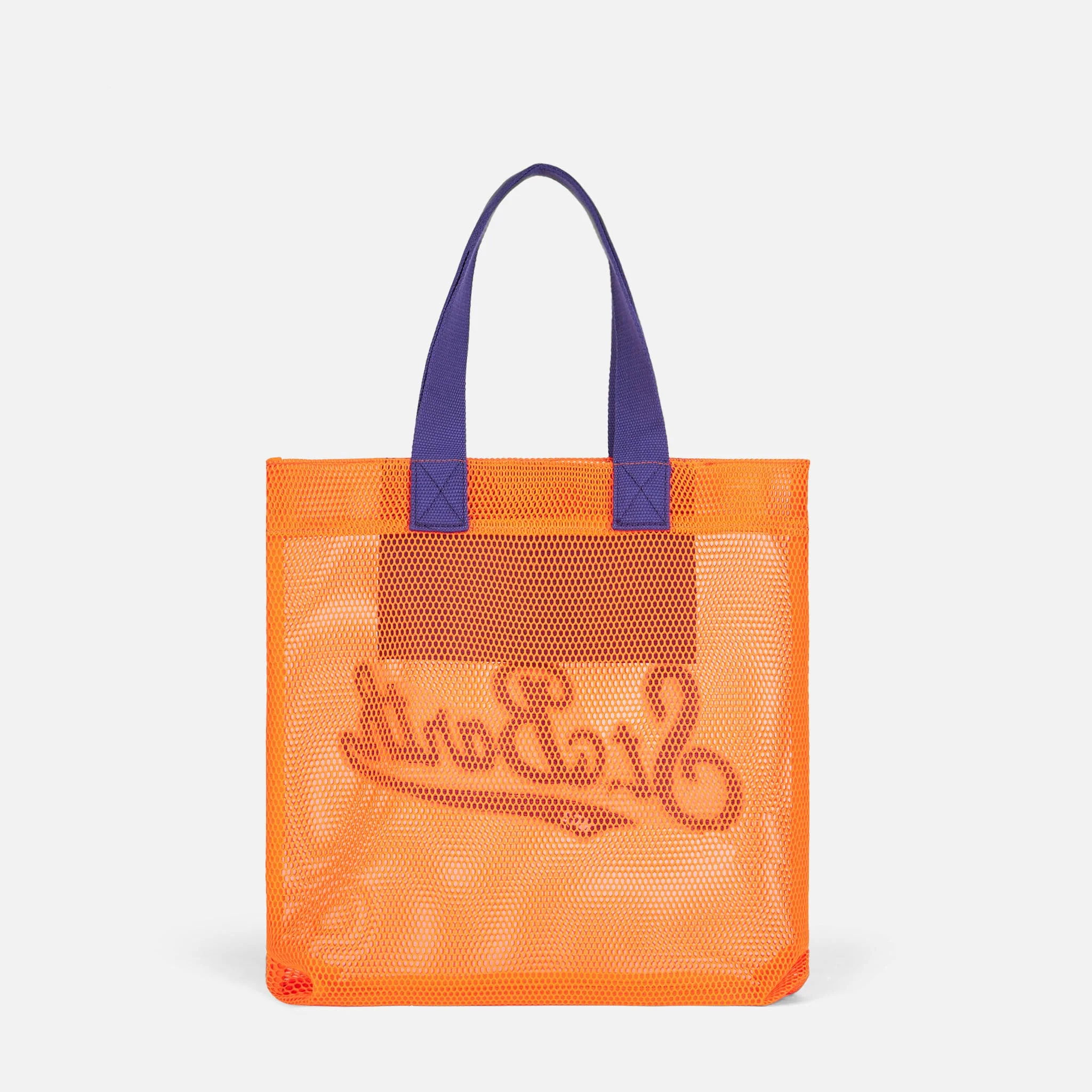 Sac cabas orange en maille avec broderie éponge sur le devant