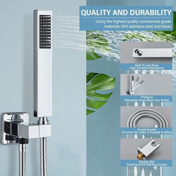 Recessed Shower Column - Recessed Shower Mixer Set - 30cm Square Shower Head Suguword