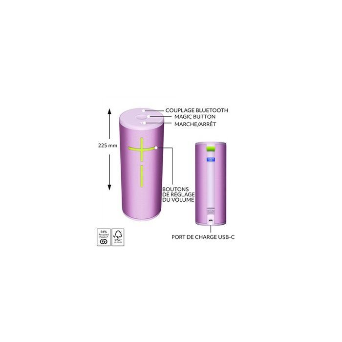 Enceinte sans fil Ultimate Ears MEGABOOM 4, enceinte Bluetooth portable etanche avec un son puissant a 360 degres - Lilas