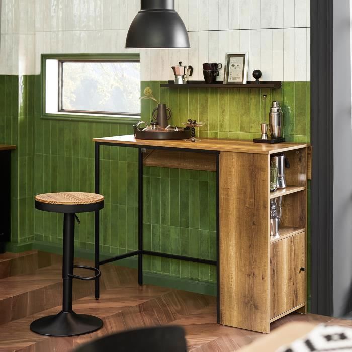 SoBuy Table Haute Cuisine avec Plateau Extensible Table Bar avec Étagères et Armoire Rangement Moderne Petits Espaces 120×45/63×95cm