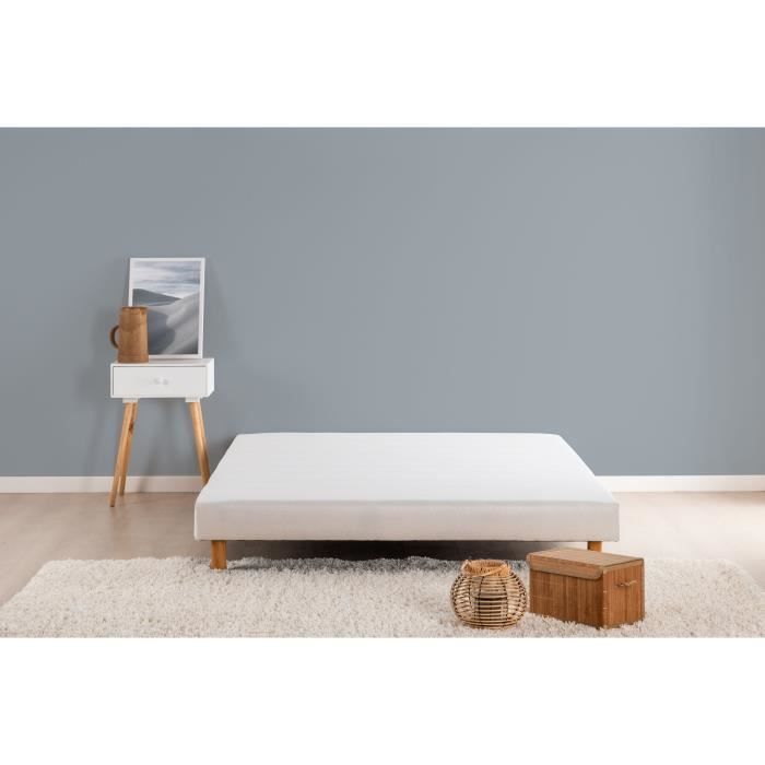 Base de cama tapizada con somier de láminas de 140 x 190 cm - Madera maciza blanca + Patas - DEKO DREAM Rakenne