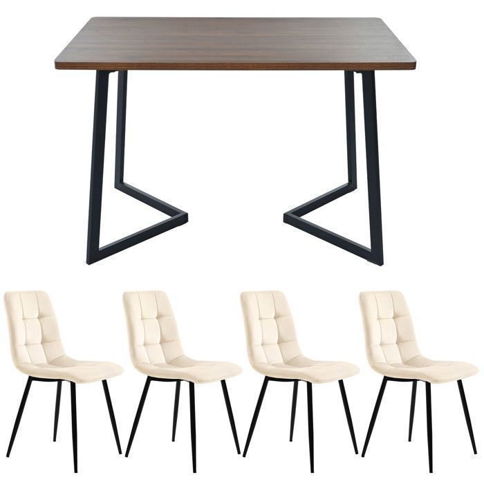 Conjunto de jantar Welcoming Feeling (mesa de jantar de 117 × 68 cm com 4 cadeiras), mesa de jantar moderna bege para cozinha.