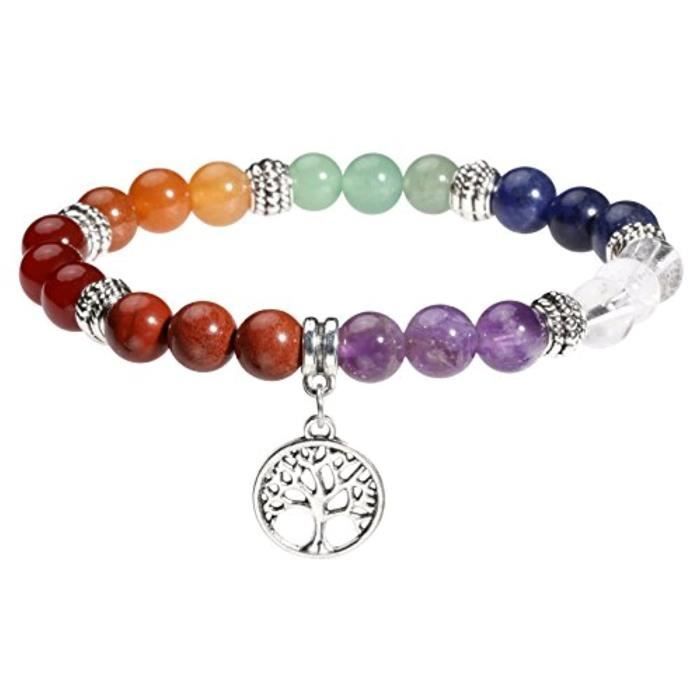 CKK7X Damenarmband mit 7 Chakra-Perlen und Lebensbaum-Anhänger
