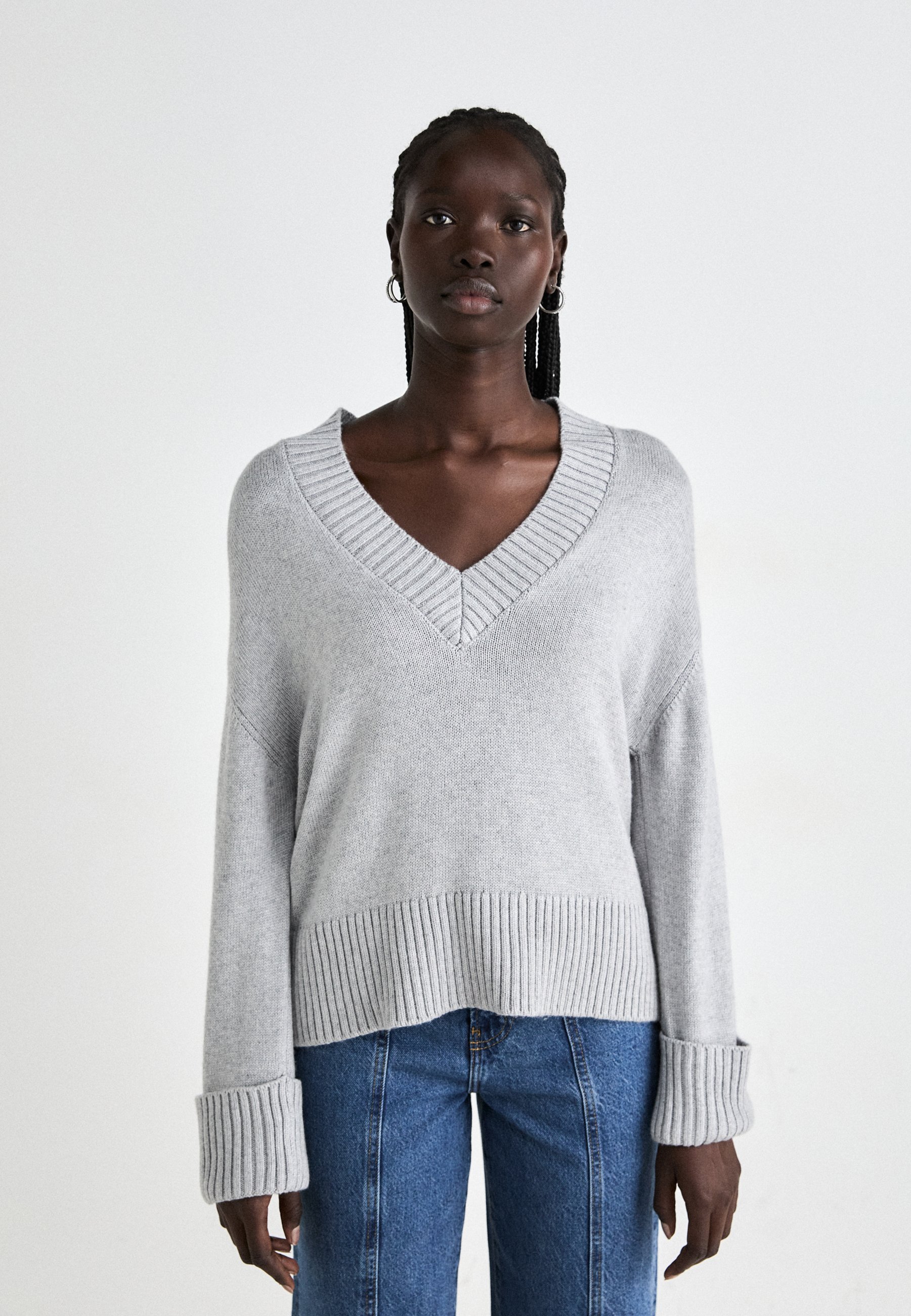Gina Trikot V-Ausschnitt - Pullover - hellgrau meliert