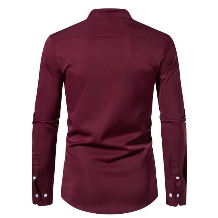 Men's Two-Tone Henry Collar Fashion Long Sleeve Button-Down Shirt - White - INSFITY - Slim Fit - Shirt Collar