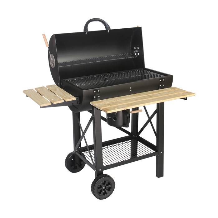SERGE charcoal barbecue, grill and American smoker, with wheels and folding side shelves