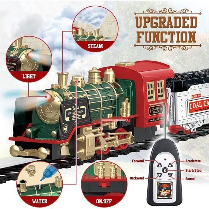Trem elétrico infantil de brinquedo com fumaça, luzes e som - Presente para crianças de 3 a 9 anos.