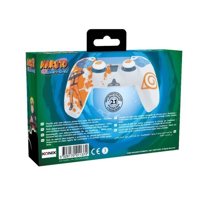 Funda protectora - KONIX - Para mando DualSense de PS5 - Silicona - Reposapulgares - Diseño de Konoha y Naruto - Blanco