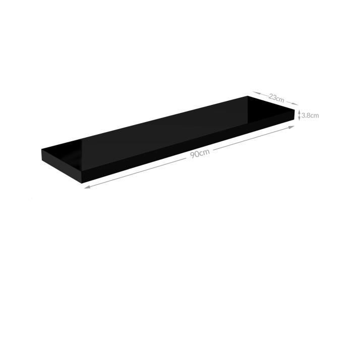 CASARIA 2 Prateleiras Flutuantes de Parede 90 cm Pretas em MDF Resistente com Efeito Flutuante, Prateleira de Madeira para Armazenamento e Decoração