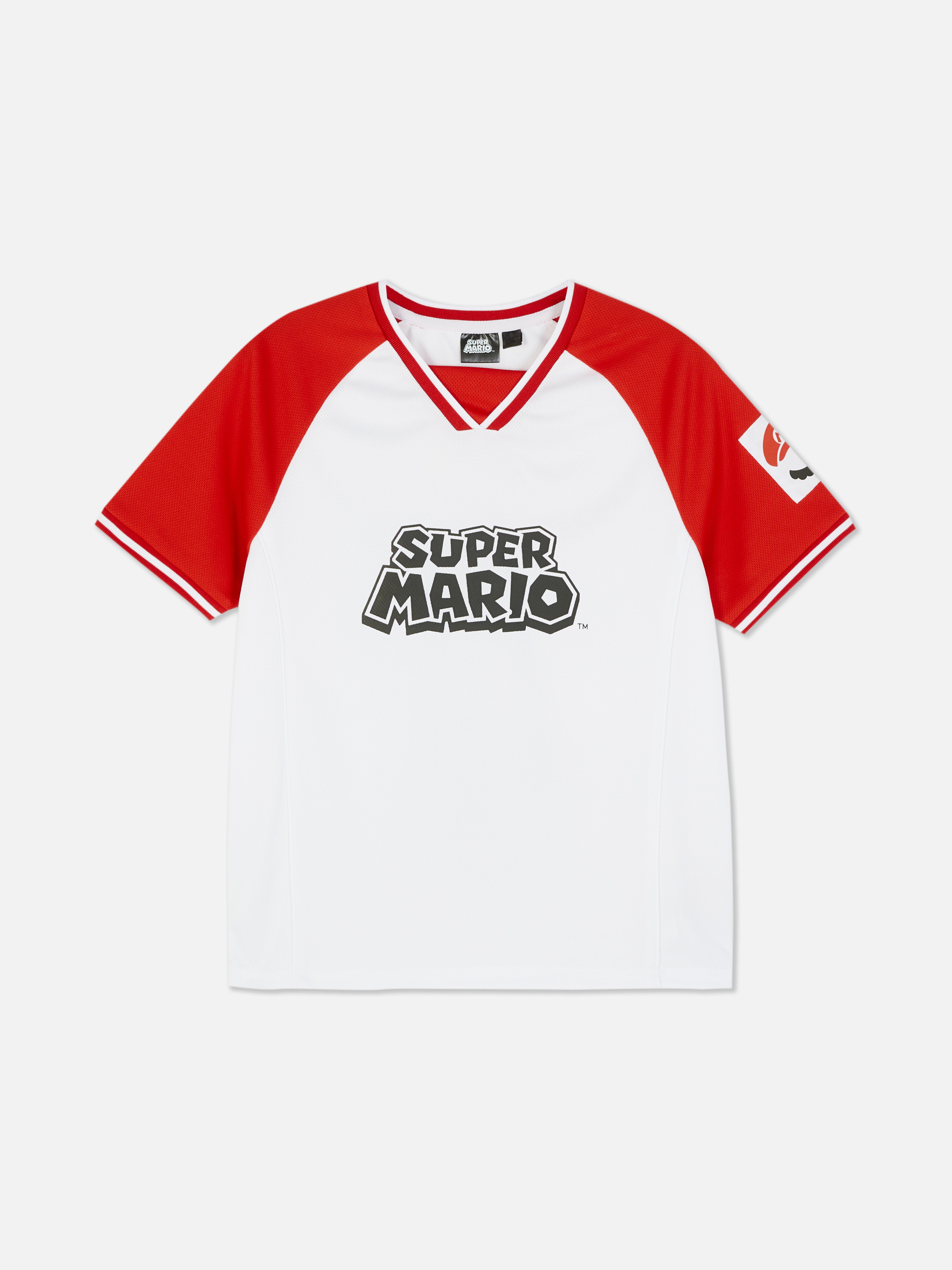 Tricou Super Mario cu mâneci raglan Un tricou Mario cu decolteu în V și mâneci raglan
