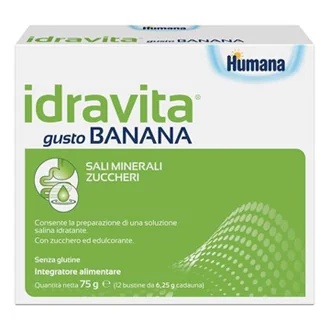HUMANA Humana Idravita sabor banana, 12 sachês, suplemento alimentar com sal mineral.