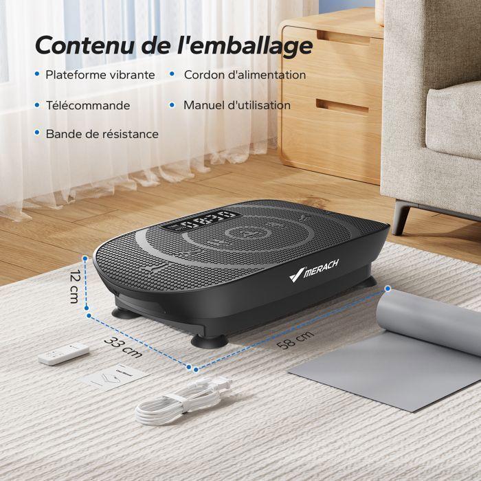 Vibration Plate with Remote Control – MERACH – 11 Levels – Integrated Bluetooth – 200 kg Max – Black