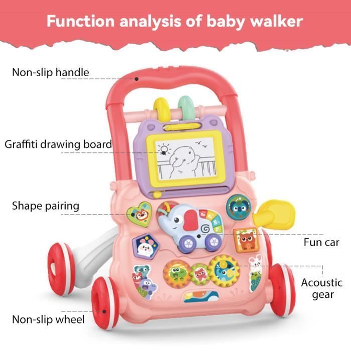 Andador para bebés, juguetes educativos para el aprendizaje temprano con mesa de actividades, el mejor regalo para tu bebé - rosa