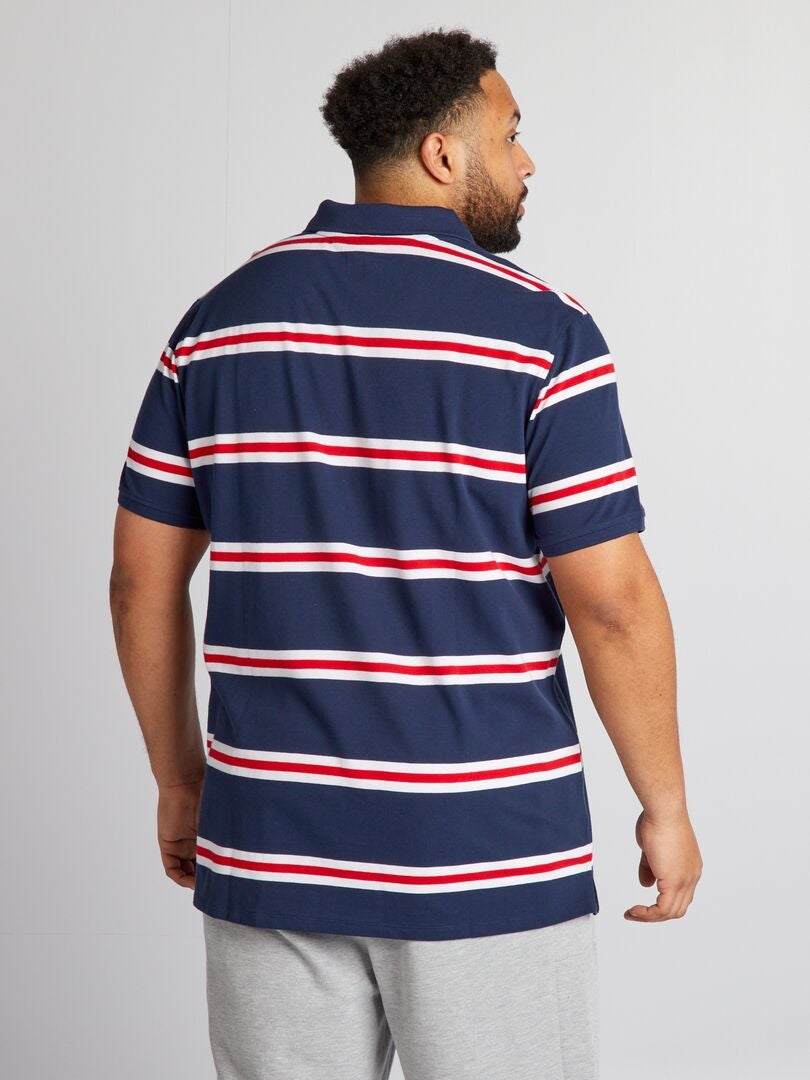 Gestreept katoenen poloshirt - ZWART