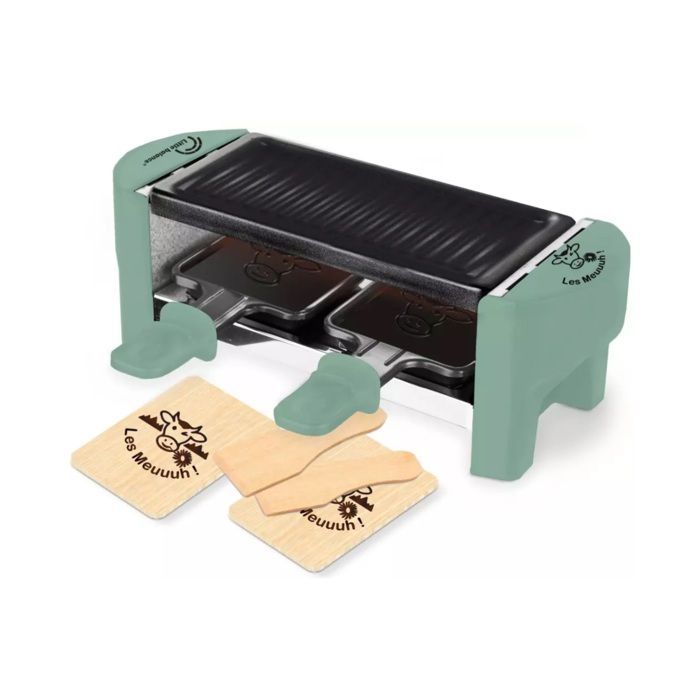 Raclette Grill - LITTLE BALANCE - 2 personas - 320W - Moo - Incluye 2 espátulas y 2 tablas pequeñas - Verde abeto