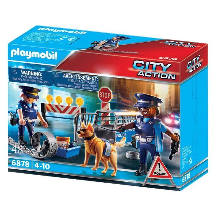 PLAYMOBIL 6878 Barrage de police, City Action, Contient un barrage de police avec chien policier et de nombreux accessoires, dès 4 a