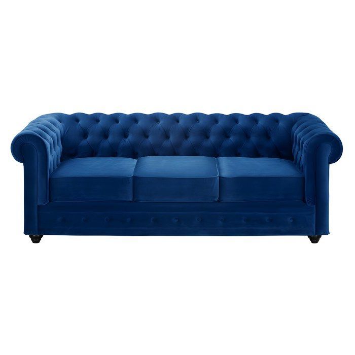 Canapés 3 places 2 places et un fauteuil CHESTERFIELD - Velours bleu roi