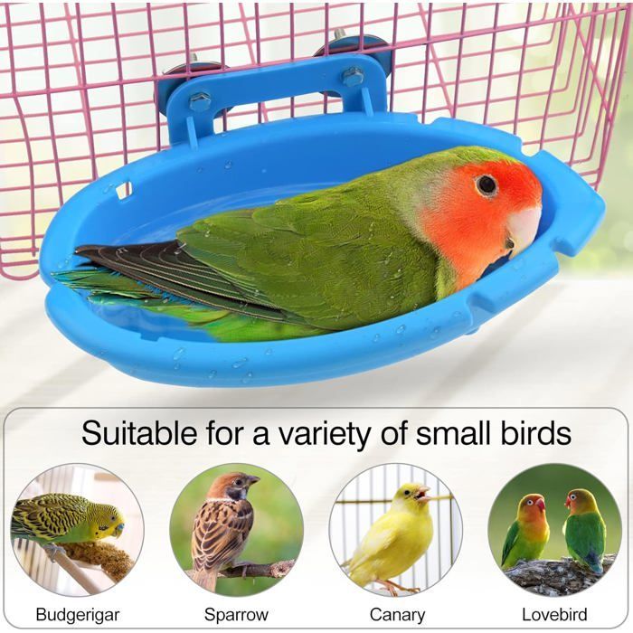 Vogelbadewanne Käfig Vogelbäder Kleine Papageien Hängebadewanne Zubehör für Wellensittiche/Kanarienvögel (Blau) Etikett