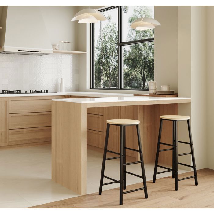 Tabourets de bar - DESIGN AMEUBLEMENT - Lucca - Noir et Sonoma - 2 pièces - 71 cm de hauteur