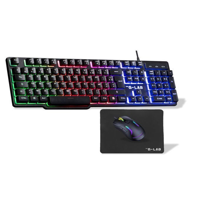 Pack Gamer 4-en-1 filaire - THE G-LAB - COMBO CHROMIUM EX - Clavier membrane réactive silencieuse + Souris + Tapis de souris - Noir