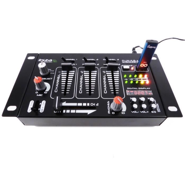 Kit mixer IBIZA SOUND - Controllo MP3 - 4 canali - Cuffie - Microfono - Spettacolo di luci UFO