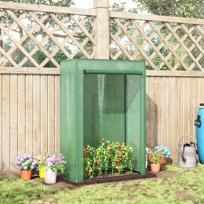 Serre de jardin - serre de balcon - Outsunny - bâche renforcée PE porte zippée enroulable - acier - 100x50x150cm - vert