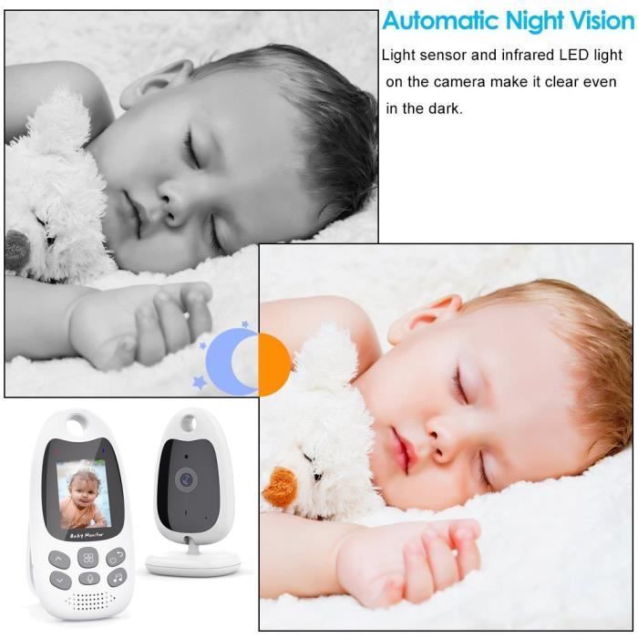 Babyphone ,Bébé Moniteur 2,4 GHz avec Capteur de Température Communication Bidirectionnelle Vision Nocturne