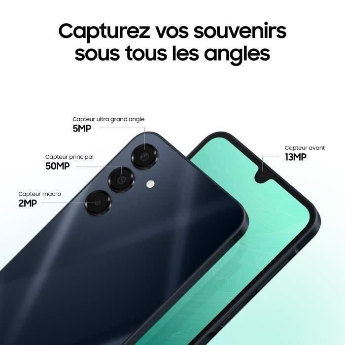 Smartphone Samsung Galaxy A16 5G de 128 GB, color azul medianoche.