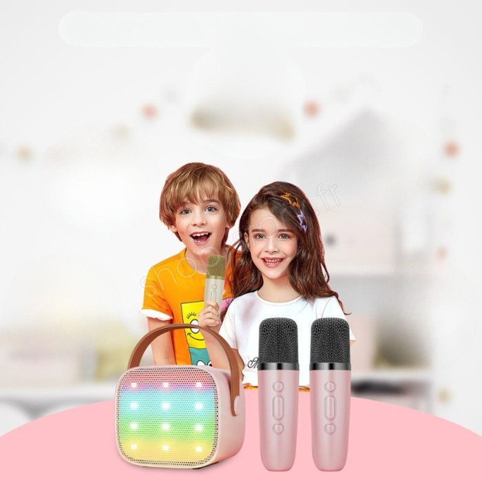 Kit Karaoke Portatile - SHOP-STORY - KARAOKIT_RO - 2 Microfoni Wireless - LED - Rosa