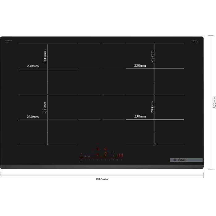 Piano cottura a induzione Bosch da 80 cm con 4 fuochi, 7400 W, nero - PXY83KHC1E