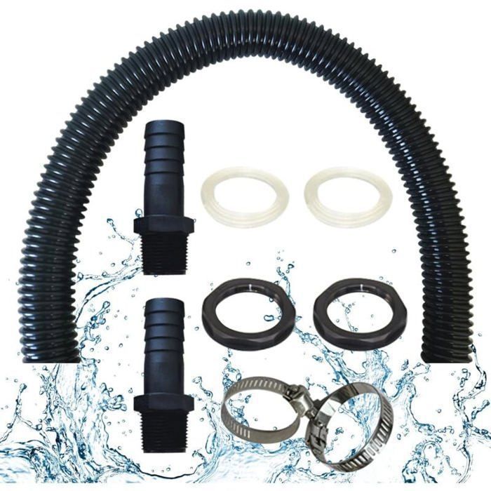 Tuyau de raccordement pour récupérateur d'eau de pluie, avec 2 douilles et contre-écrou, kit pour tonneau de pluie (50 cm). Label