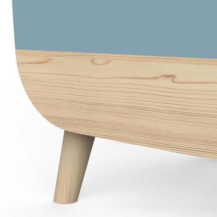 Coffre à jouets - FIRMIANA - style scandinave - Bleu orage et bois naturel - 82,4 x 39,1 x 58,9 cm - DEMEYERE