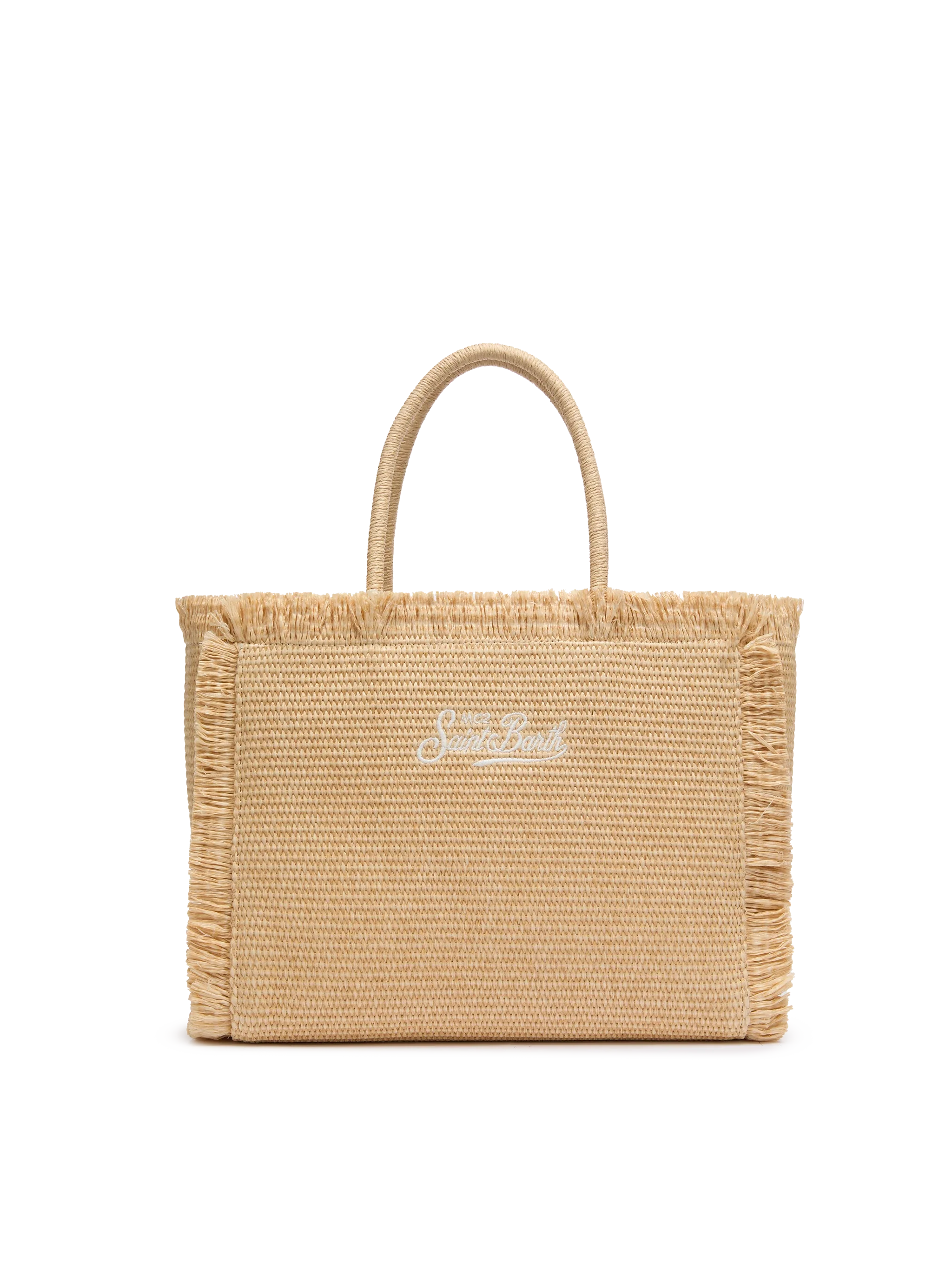 Vanity beige schoudertas met stro-effect