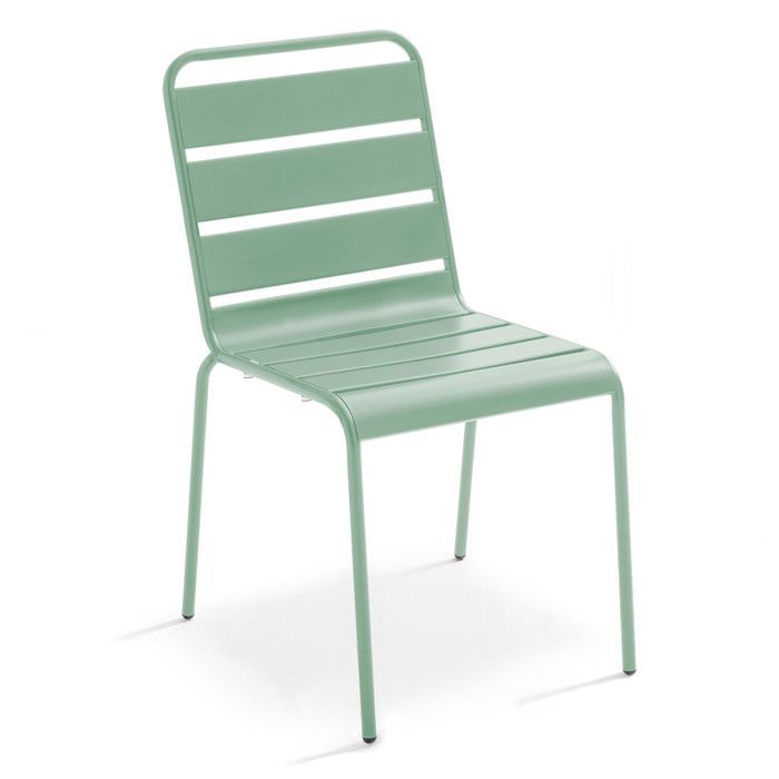Palavas tuintafel en 8 stoelen in saliegroen metaal, Oviala
