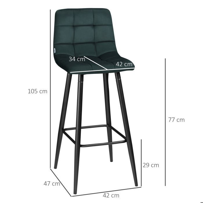 HOMCOM - Tabourets de bar - Velours (100 % polyester) - 42x55x103cm - Vert
