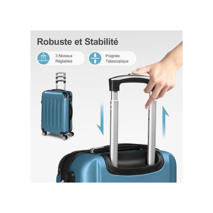 ALIGHTUP - Juego de 3 maletas portátiles 3 en 1 de ABS con ruedas - 55 cm/65 cm/75 cm - Azul