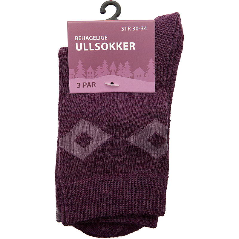 Ullsokker 3-pakning størrelse 25/29-35/39 lilla
