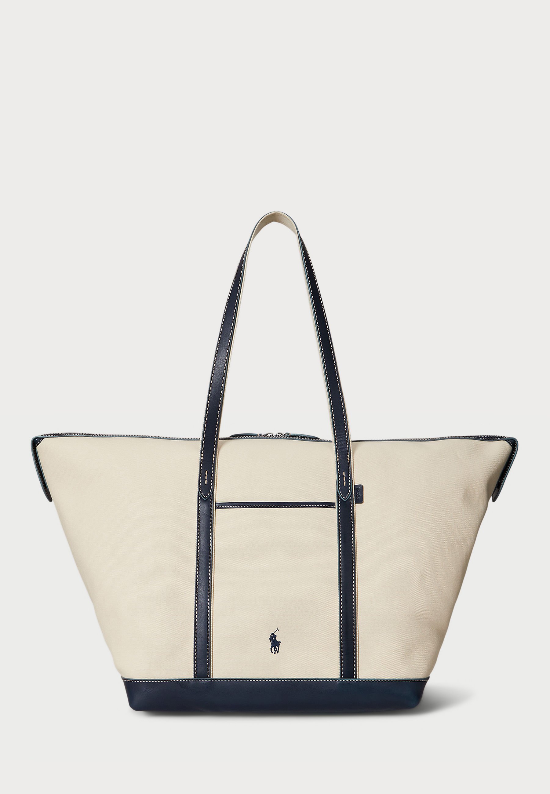 Polo Ralph Lauren LEATHER TRIM CANVAS LARGE SHOPPER TOTE - Tote bag - ecru/navy