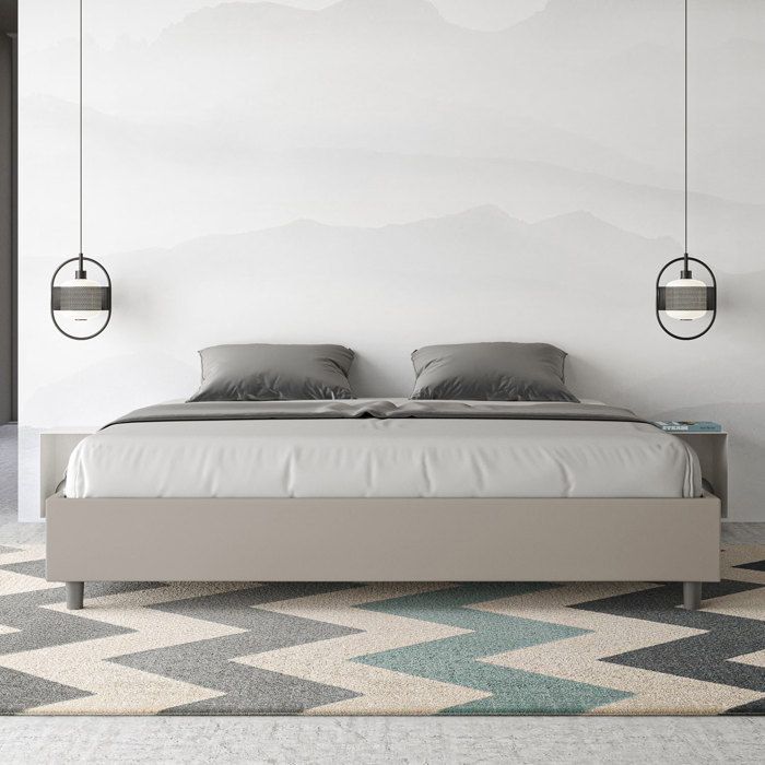 Estrutura de cama tamanho King - Ityhome - Azelia - Couro sintético Taupe - 200x210 cm - Estrado incluído