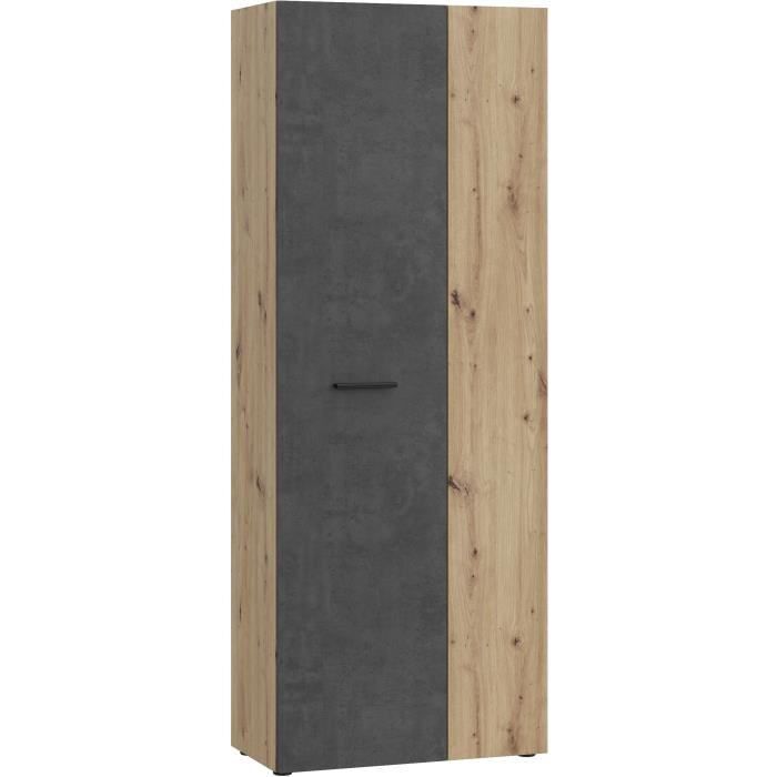 Armario de almacenamiento - Hormigón gris oscuro / Roble - 68,7 x 36,5 x 181,1 cm