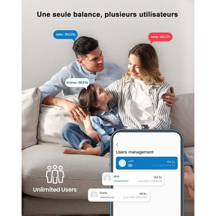 Balance Pèse Personne Impédancemètre Bluetooth - AUDBURN - 13 Indices Clés de Composition Corporelle