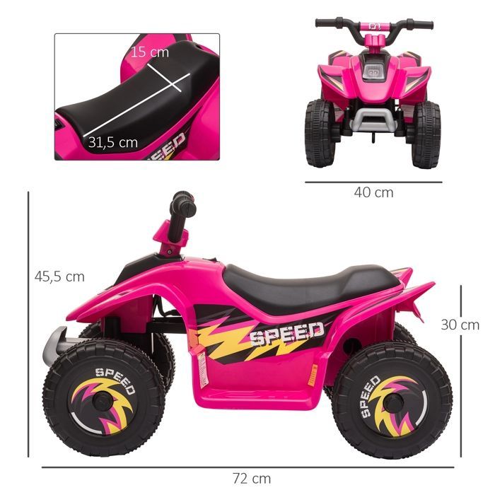 Electric Quad Bike - HOMCOM - for children 18-36 months, 6V battery, forward/reverse, toy - PP - 72x40x45.5cm - pink