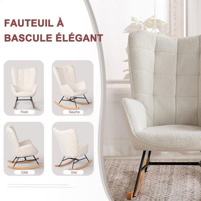 MUEBLES COSITIVOS Mecedora de lactancia escandinava con reposabrazos de tela de piel de oveja beige con pespuntes - FUNKEL