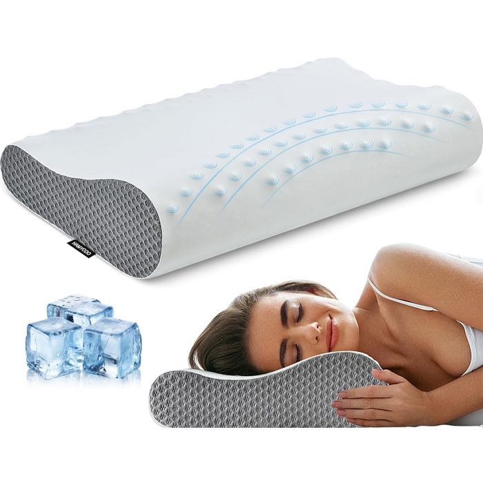 Almohada cervical ergonómica de espuma viscoelástica - Antironquidos y alivio del dolor - Sueño profundo 60*35*9/13cm